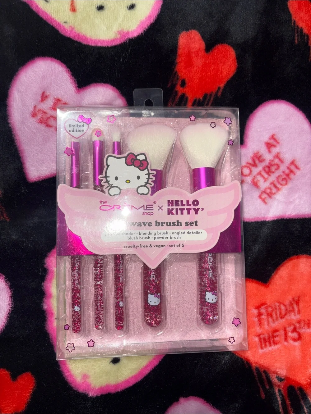 Hello Kitty Pink Glitter Wave Brush Set with White Bristles